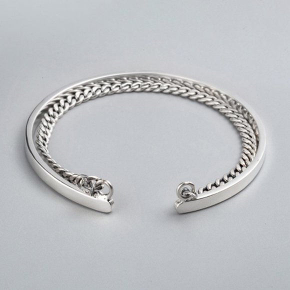 *NEW 925 Sterling Silver Layered Chain Cuff - Picture 1 of 10